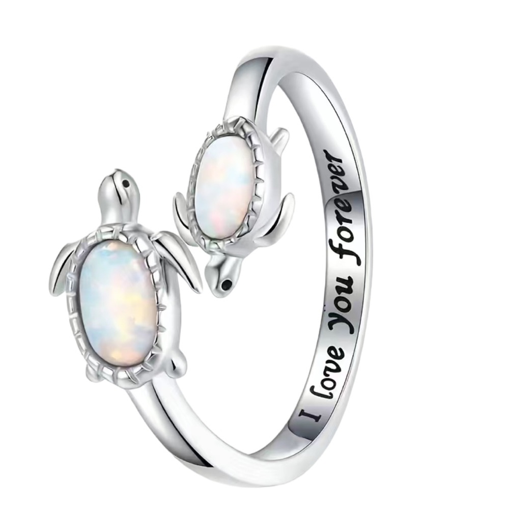 Silver and Translucent Stone Sea Turtle Ring